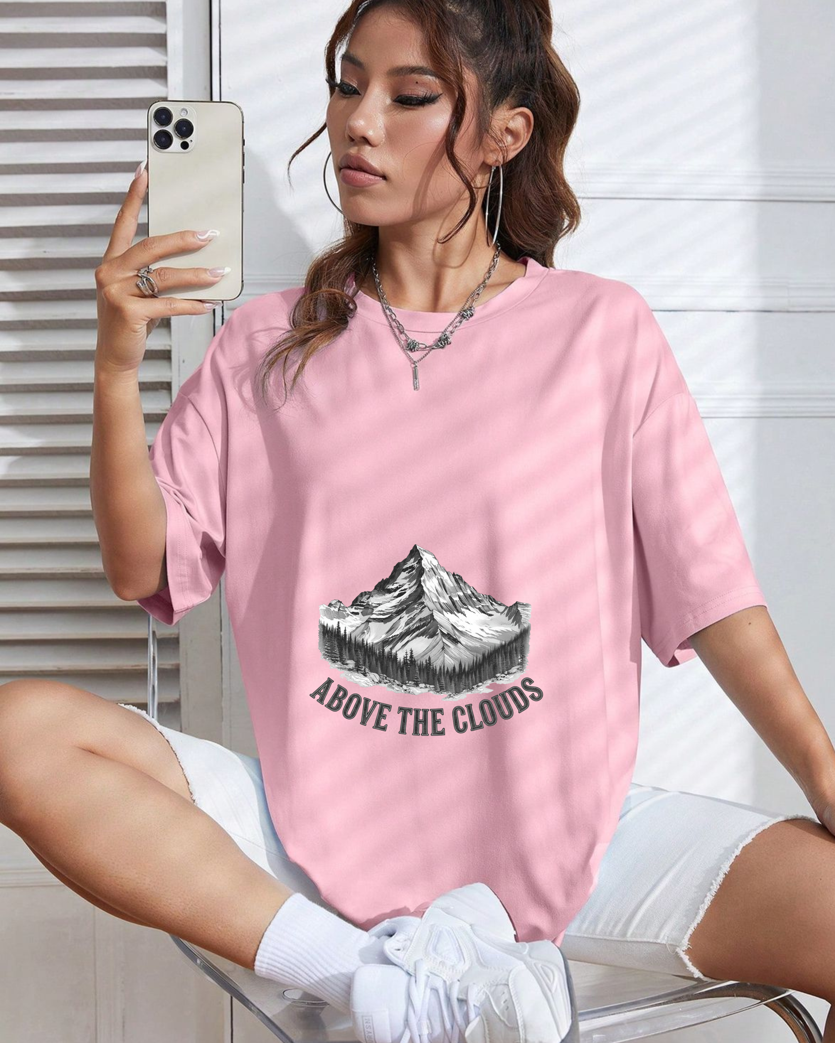 Above the Clouds – Oversized Mountain Graphic T-Shirt