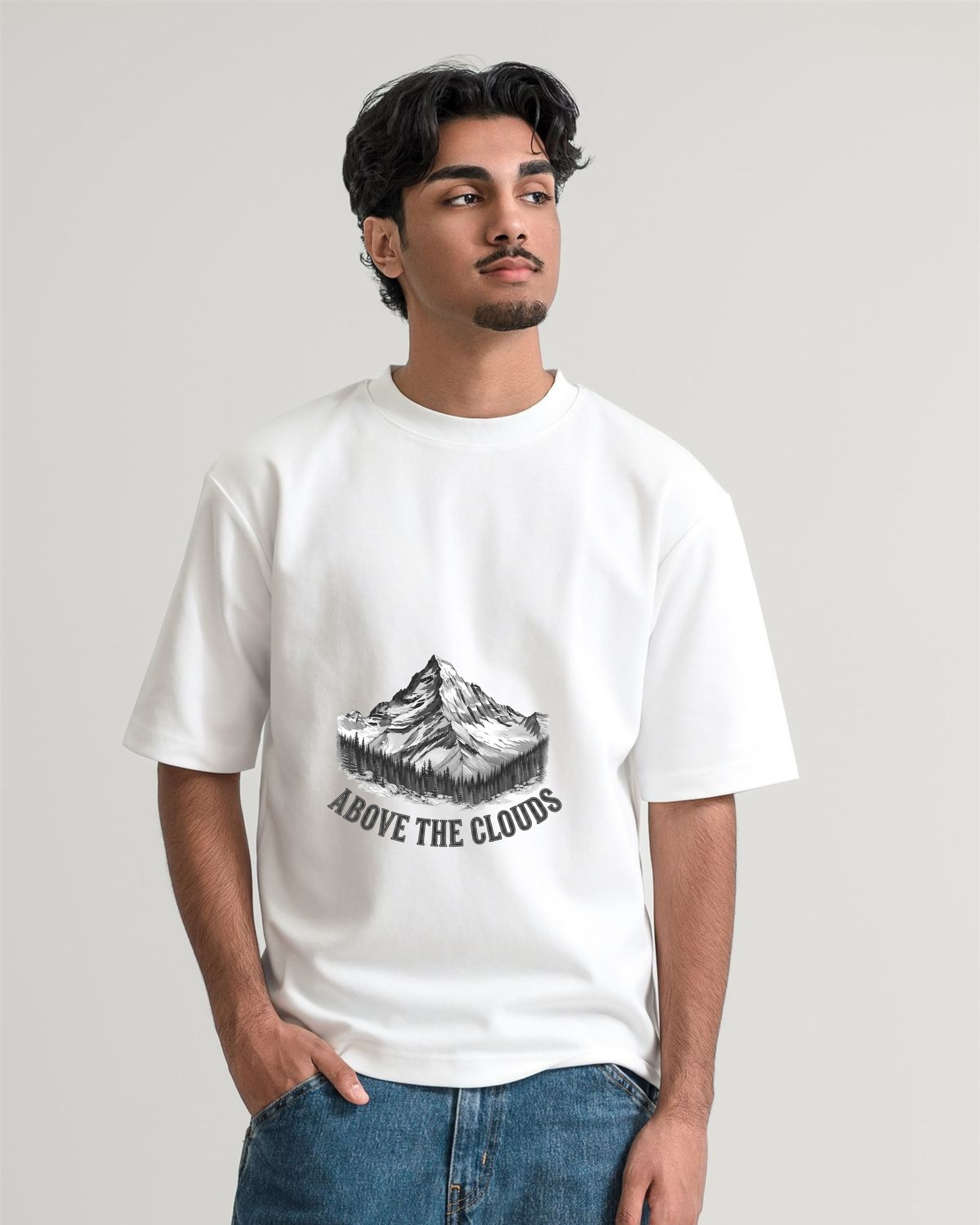 Above the Clouds – Oversized Mountain Graphic T-Shirt