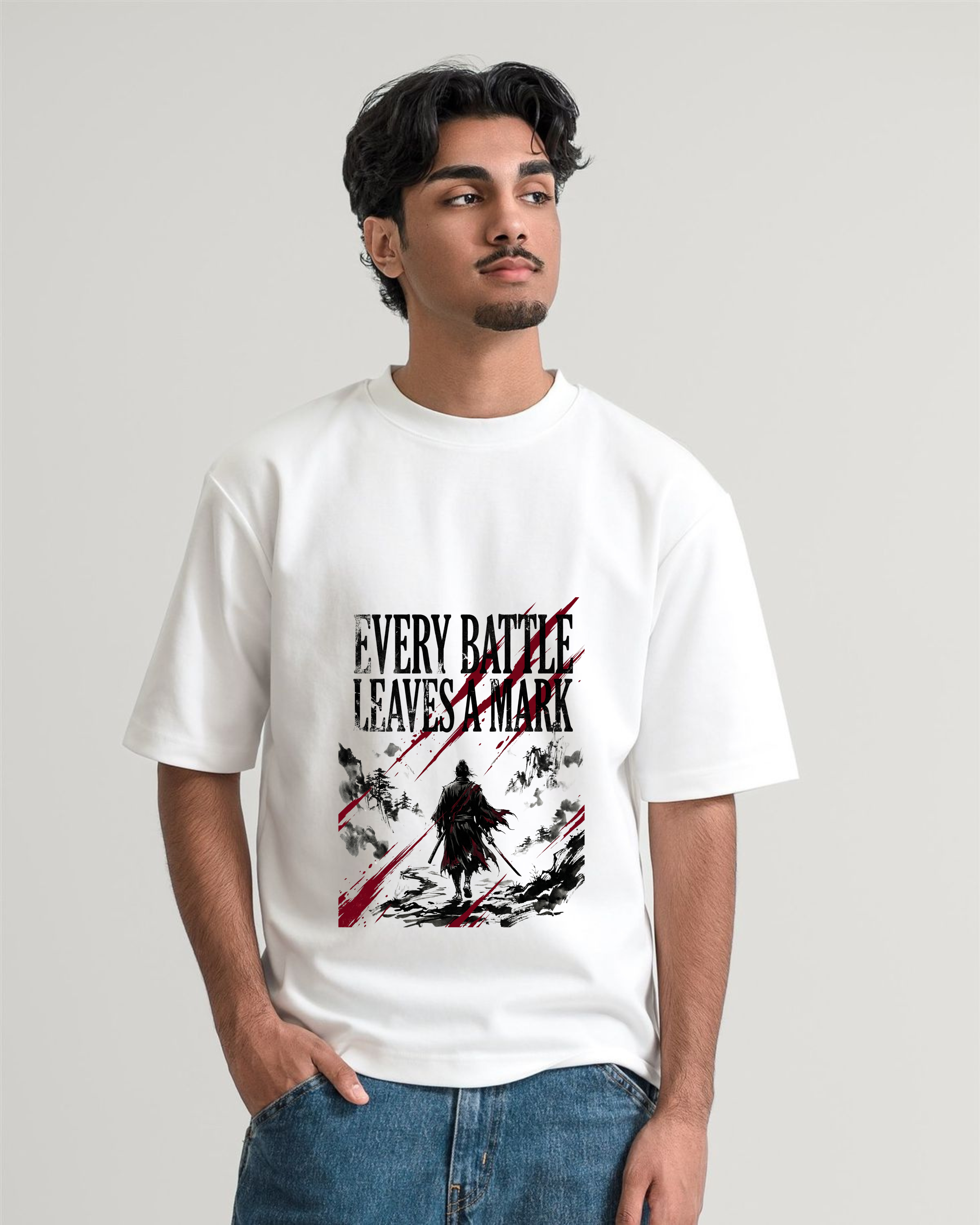 Every Battle Leaves a Mark – Oversized Warrior Graphic T-Shirt